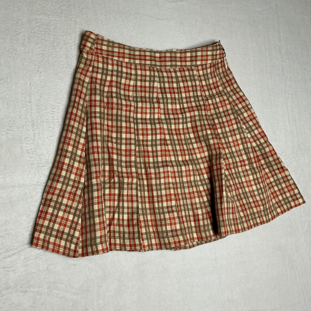 NWT Small Plaid A Line mini Skirt Red Brown‎ Tan Women's Casual small 90's Y2K